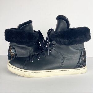 UGG Croft Luxe Black Leather Genuine Shearling High Top Snake Print Sneakers